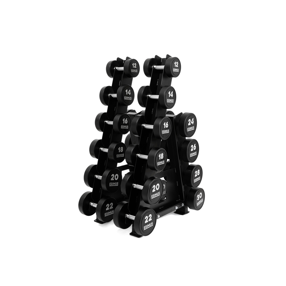 Erimus Urethane Dumbbell Set Space Saver Rack